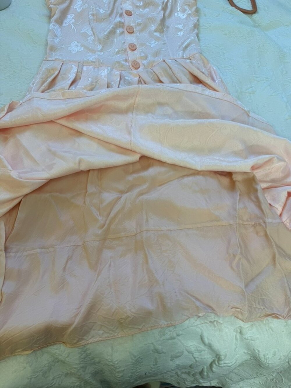 Vintage Handmade Blush Pink Floral Jacquard Coquette Midi Dress Size M - Picture 13 of 15